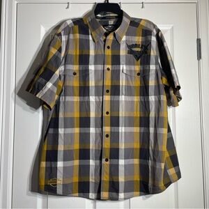 Harley-Davidson Yellow and Black Plaid Button Down Shirt XL